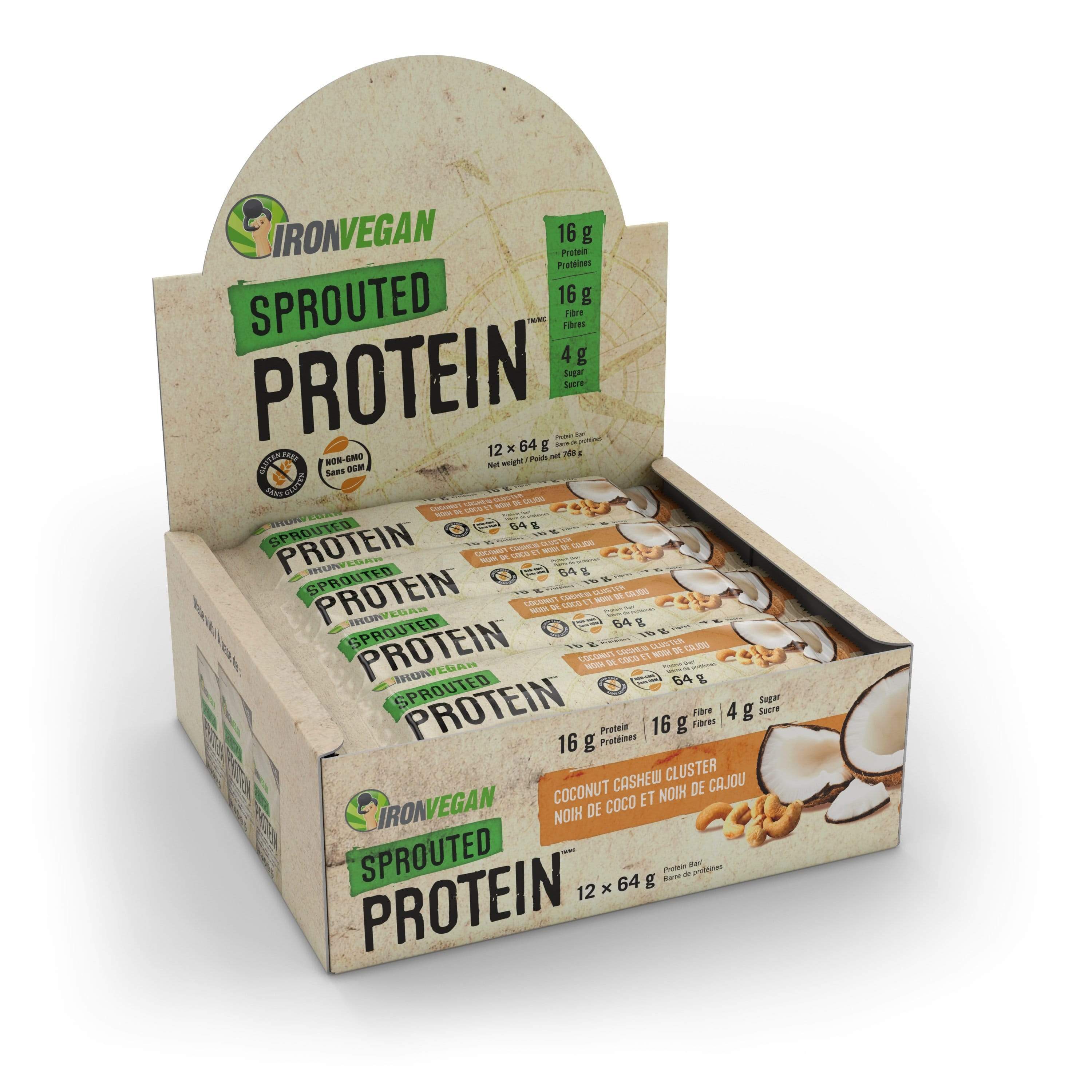 Iron Vegan Sprouted Protein Bar Coconut Cashew Cluster | Box with 12