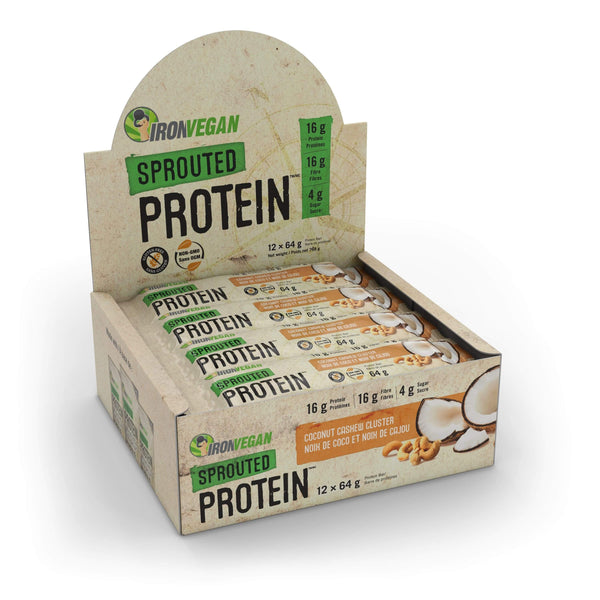 Iron Vegan Sprouted Protein Bar Coconut Cashew Cluster | Box with 12