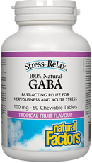 Natural Factors 스트레스 완화 GABA - 열대 과일 맛 100mg 60 츄어블 정제