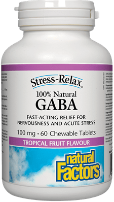 Natural Factors 스트레스 완화 GABA - 열대 과일 맛 100mg 60 츄어블 정제