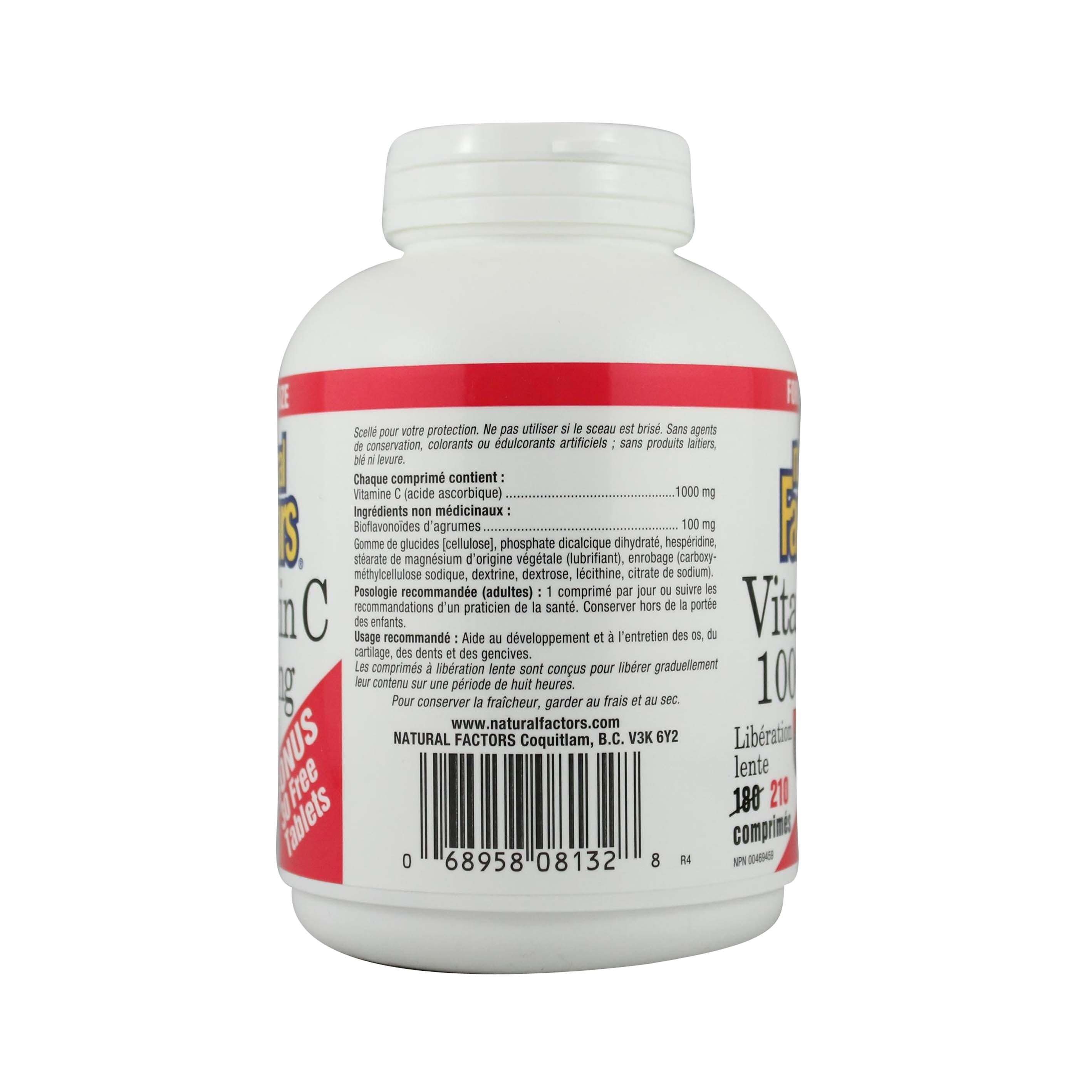 Natural Factors Vitamin C 1000 mg Time Release Bonus Size, 210 Tablets