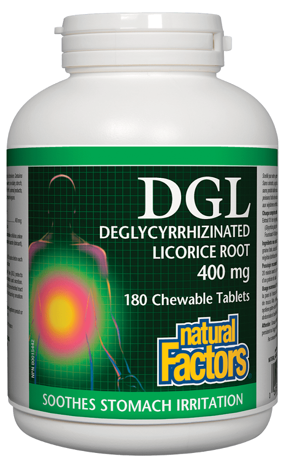 Natural Factors DGL Deglycyrrhizinated Licorice Root 400 mg 180 Chewable Tablets