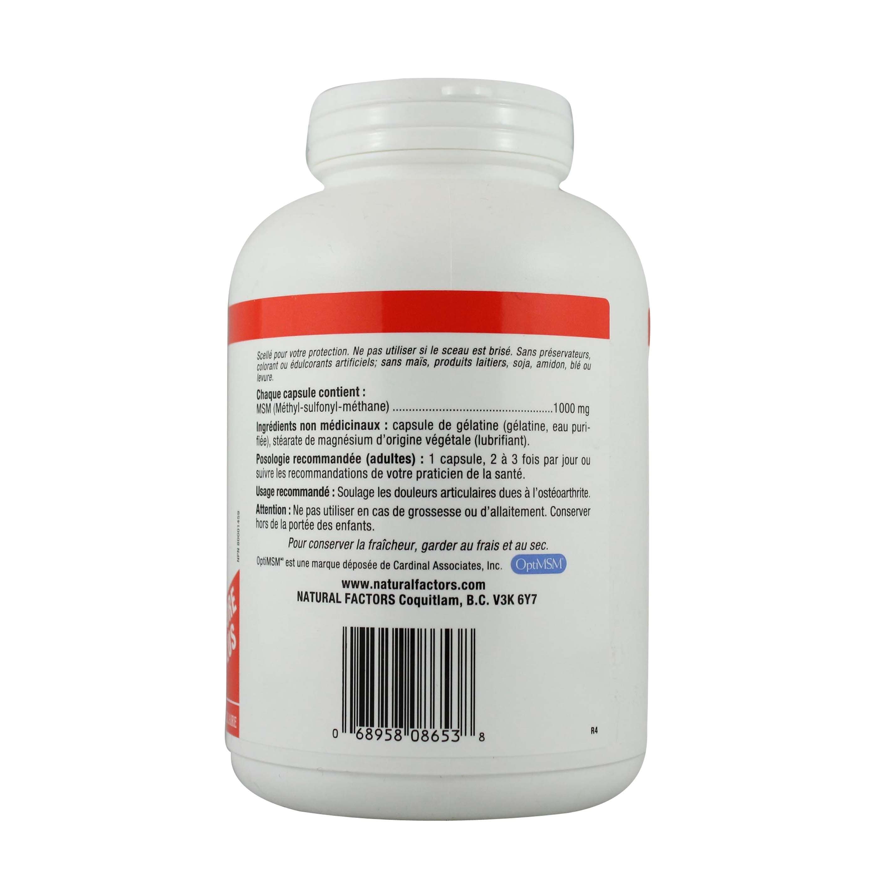 Natural Factors MSM 1000 mg BONUS SIZE 240 Capsules