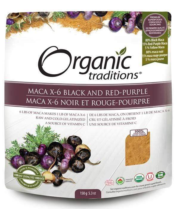 Organic Traditions Maca X-6 검정 및 빨강-보라색(생 젤라틴화)