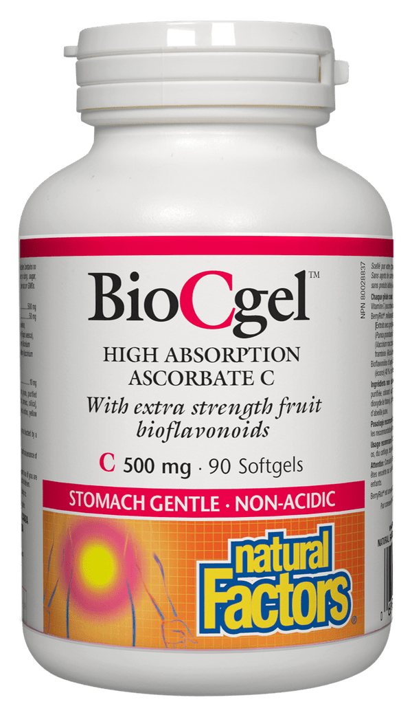 Natural Factors BioCgel 흡수 아스코르베이트 C 500 mg 90 캡슐