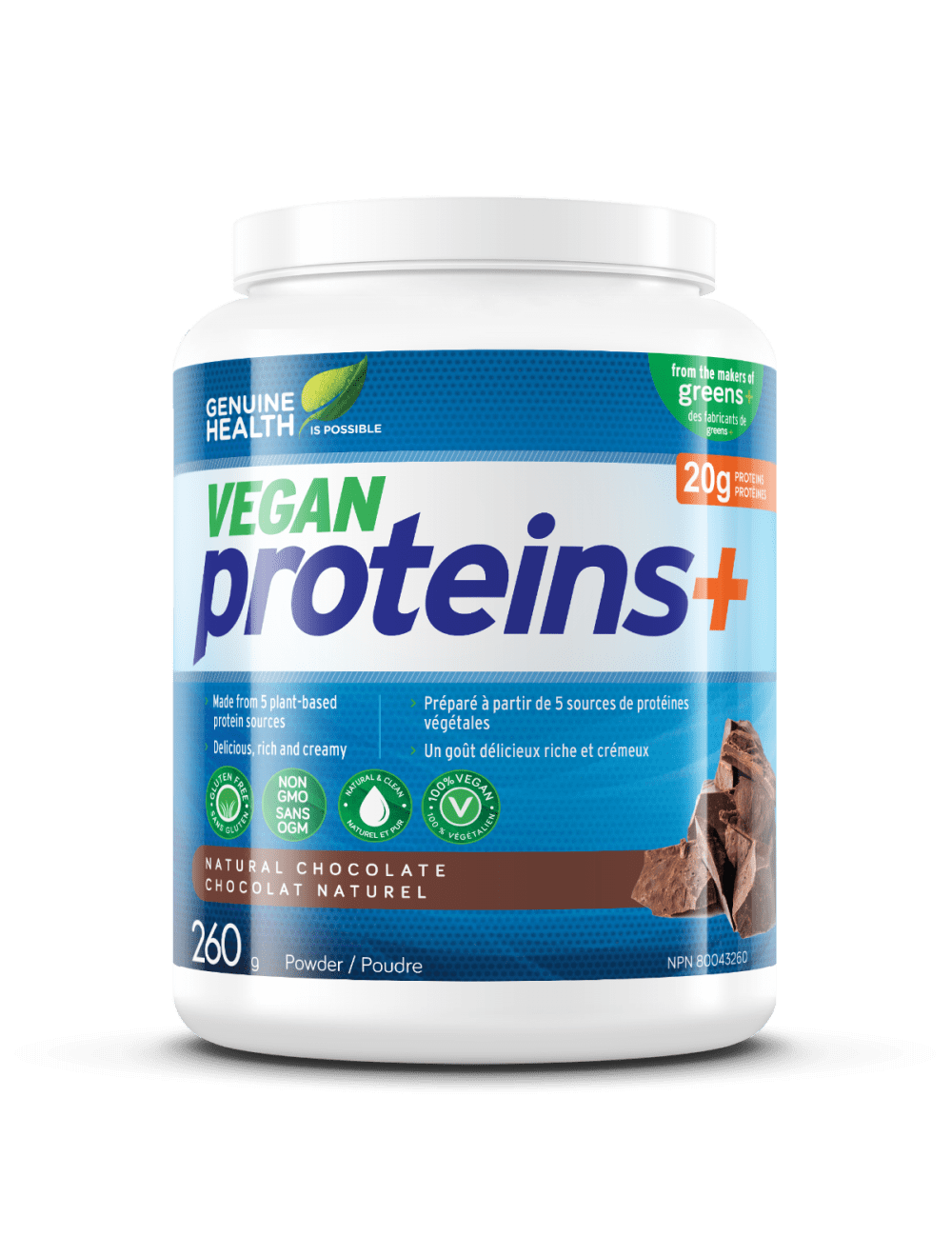 Genuine Health Vegan Proteins+ Natural Chocolate 260 g