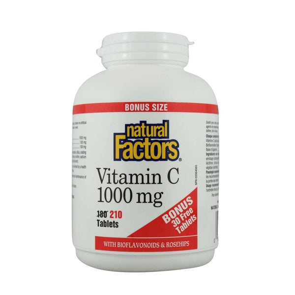 Natural Factors 비타민 C 1000mg + 바이오플라보노이드 및 로즈힙 보너스 크기 210정