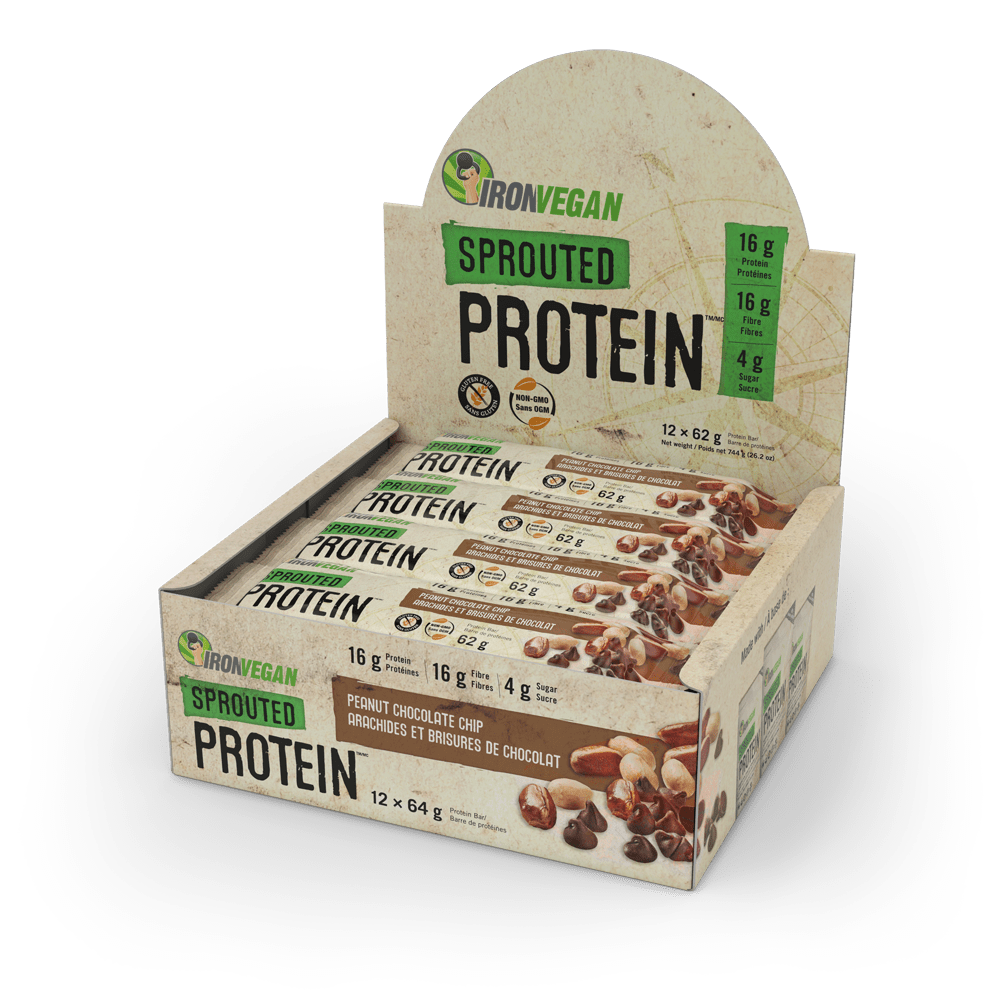 Iron Vegan Sprouted Protein Bar Peanut Chocolate Chip | Box with 12