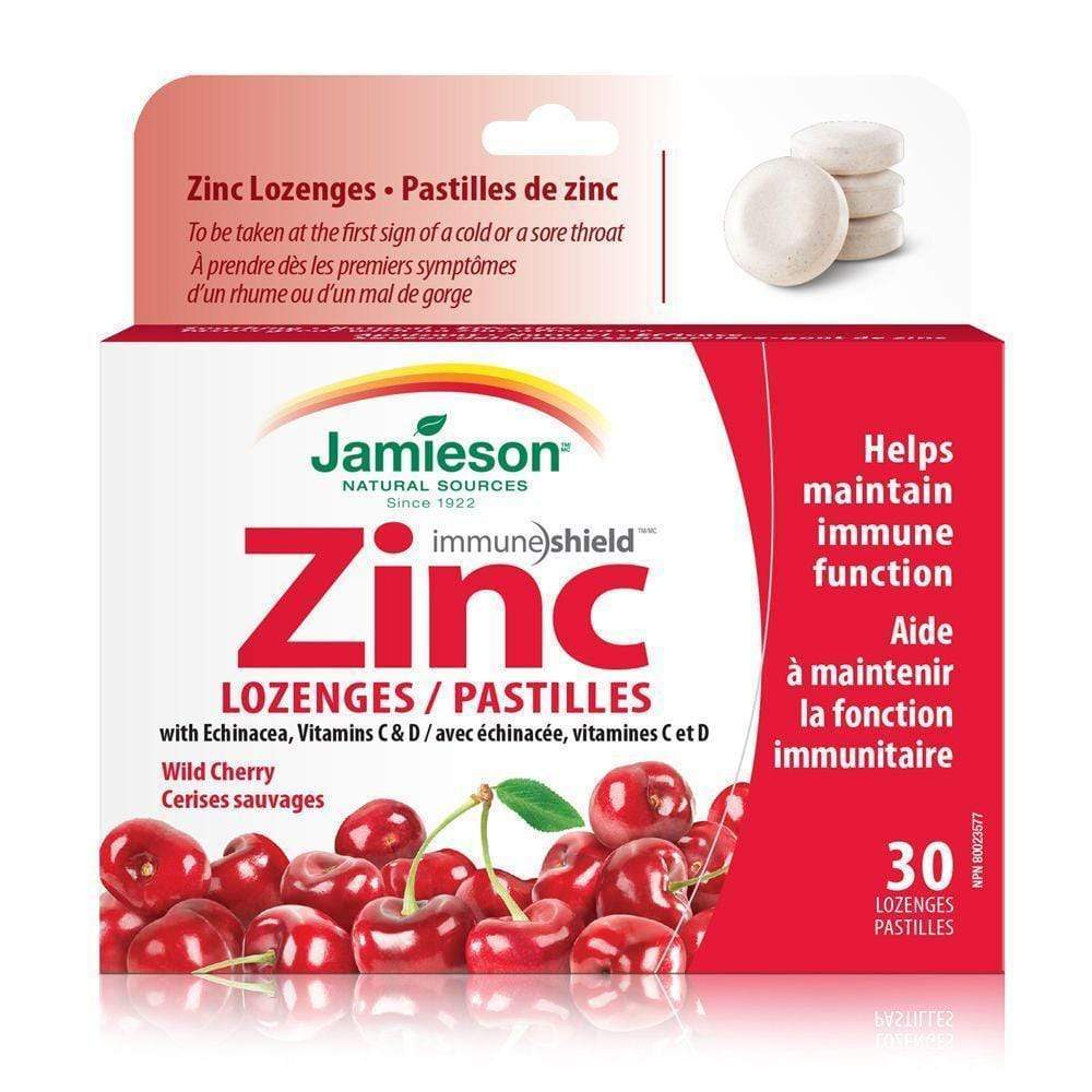Jamieson Zinc with Echinacea, Vitamin C&D Wild Cherry 30 Lozenges