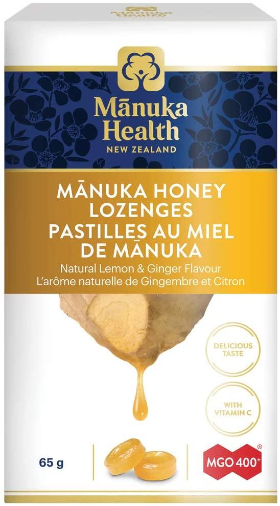Manuka Health, عسل مانوكا، الزنجبيل والليمون، MGO 400+، 65 جم أقراص استحلاب (15 حصة)