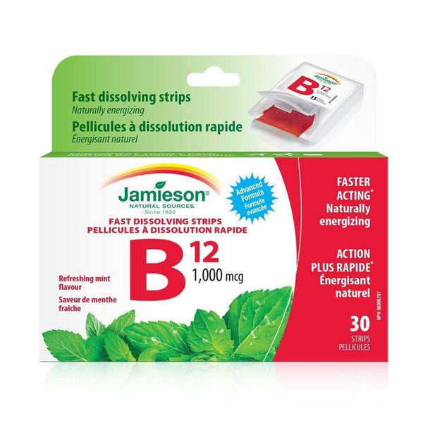 Jamieson Vitamin B12 1000 mcg Refreshing Mint Flavour 30 Fast Dissolving Strips