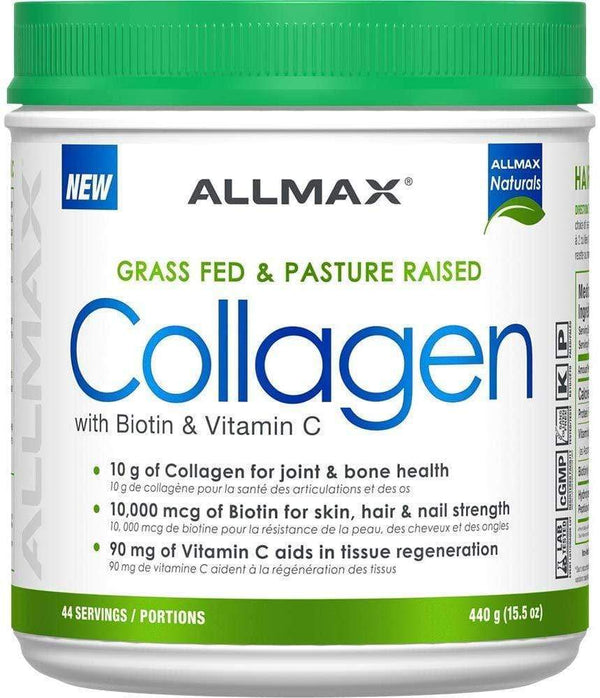 비오틴 + 비타민 C가 함유된 ALLMAX Grass Fed &amp; Pasture 기른 콜라겐, 440 g