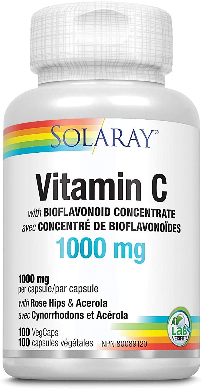 Solaray فيتامين C مع الوركين الوردية والأسيرولا والبيوفلافونويد 1000 مجم 100 كبسولة على شكل حرف V
