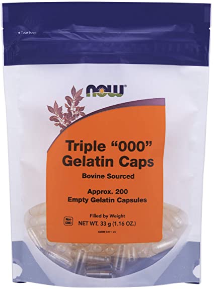 NOW, Triple 000 Empty Gelatin Capsules, 33g (Approx 200 Capsules)