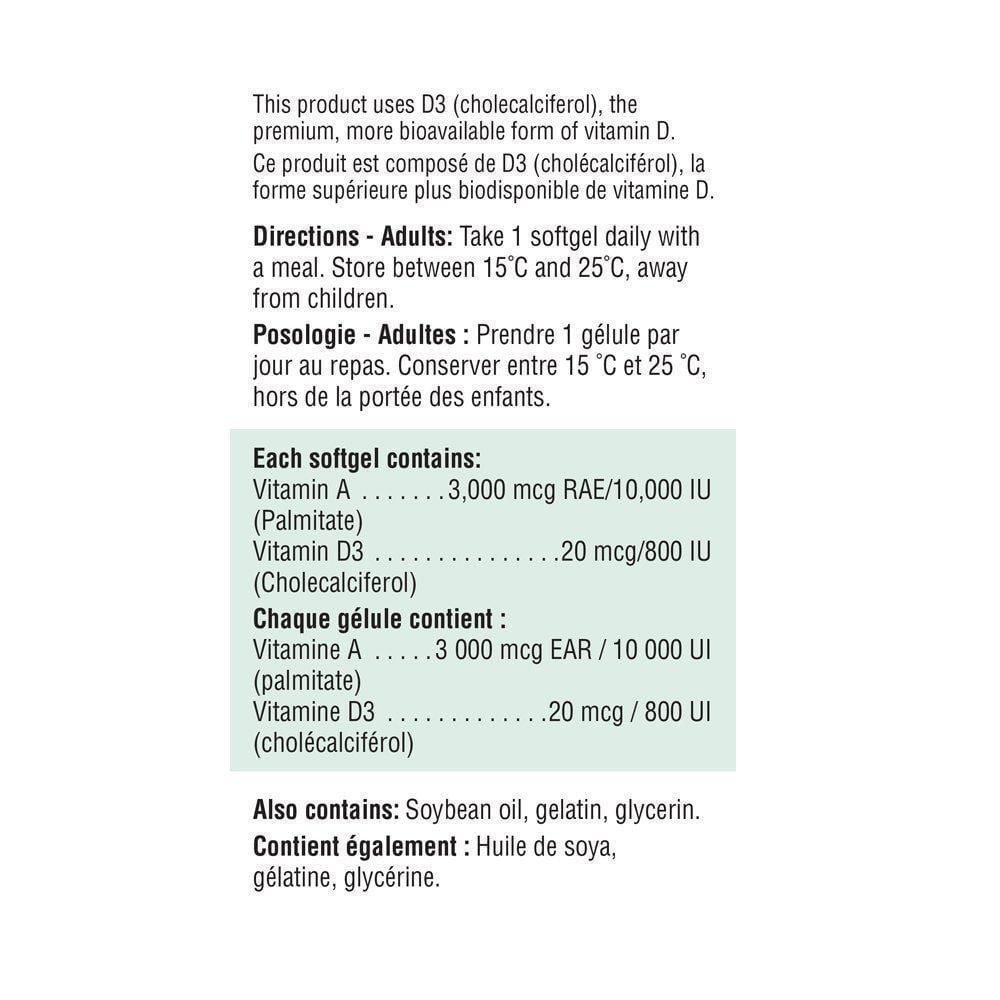 Jamieson Vitamin A 10000 IU + Vitamin D 800 IU 100 Softgels