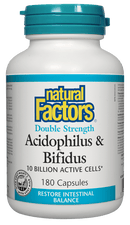 ناتشورال فاكتورز أسيدوفيلوس وبيفيدوس قوة مضاعفة 10 مليار خلية نشطة، 180 كبسولة