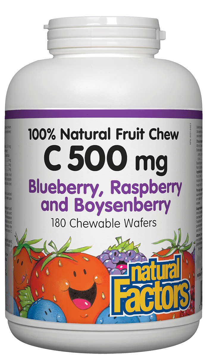 Natural Factors C 500mg Natural Fruit Chews Blueberry, Raspberry and Boysenberry Flavour 180 Wafers