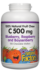 Natural Factors C 500mg 천연 과일 츄 블루베리, 라즈베리, 보이젠베리 맛 웨이퍼 180개