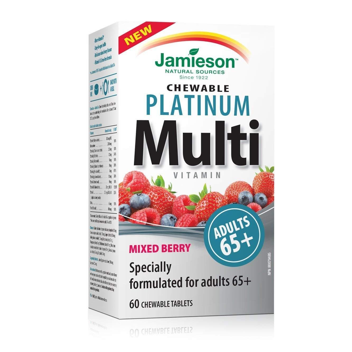 Jamieson Chewable Platinum Multivitamin For Adults 65+ Mixed Berry 60 Tablets