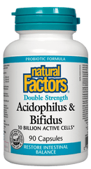 ناتشورال فاكتورز أسيدوفيلوس وبيفيدوس قوة مضاعفة 10 مليار خلية نشطة، 90 كبسولة