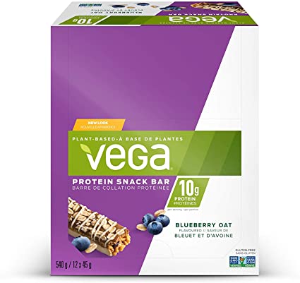 Vega, 단백질 스낵 바, 블루베리 귀리, 12 x 45g 상자