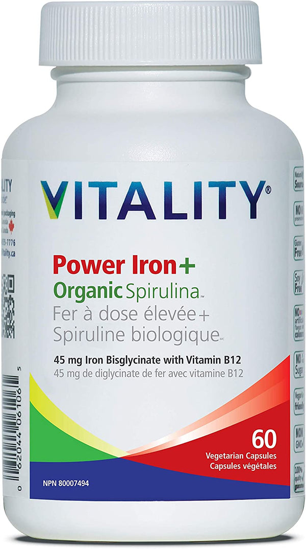 Vitality Power Iron + Organic Spirulina 60 Capsules