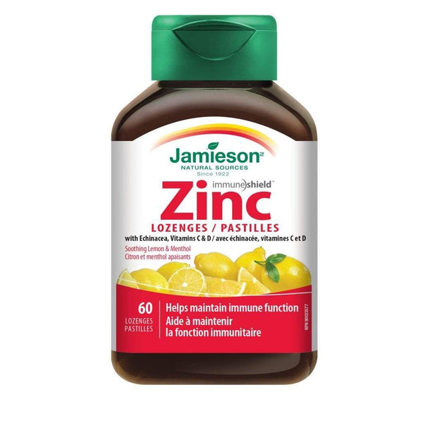 Jamieson Zinc with Echinacea, Vitamin C & D Lemon Flavour 60 Lozenges