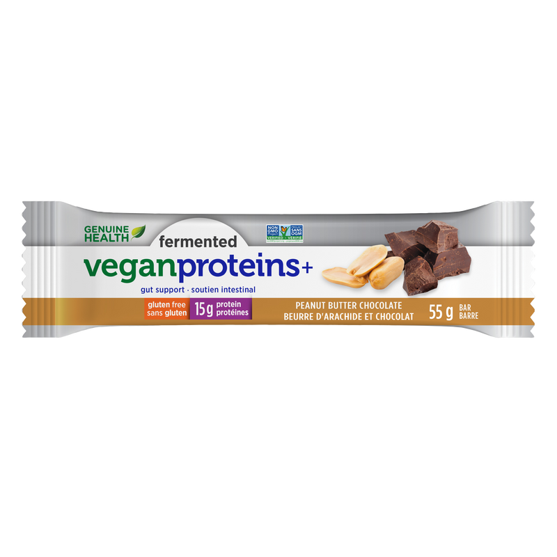 Genuine Health, Fermented Vegan Proteins Bar, Peanut Butter Chocolate, 660g (Box of 12 x 55g)