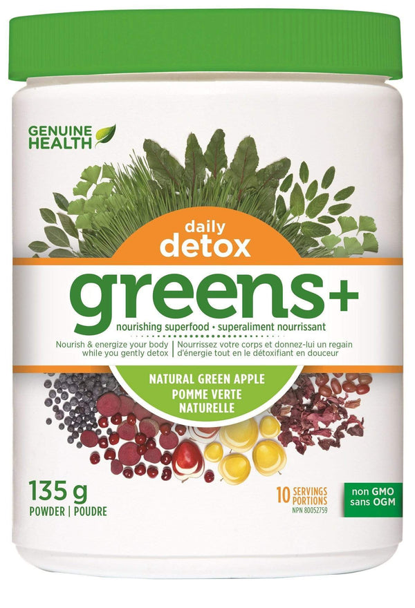 Genuine Health greens+ daily detox - Natural Green Apple