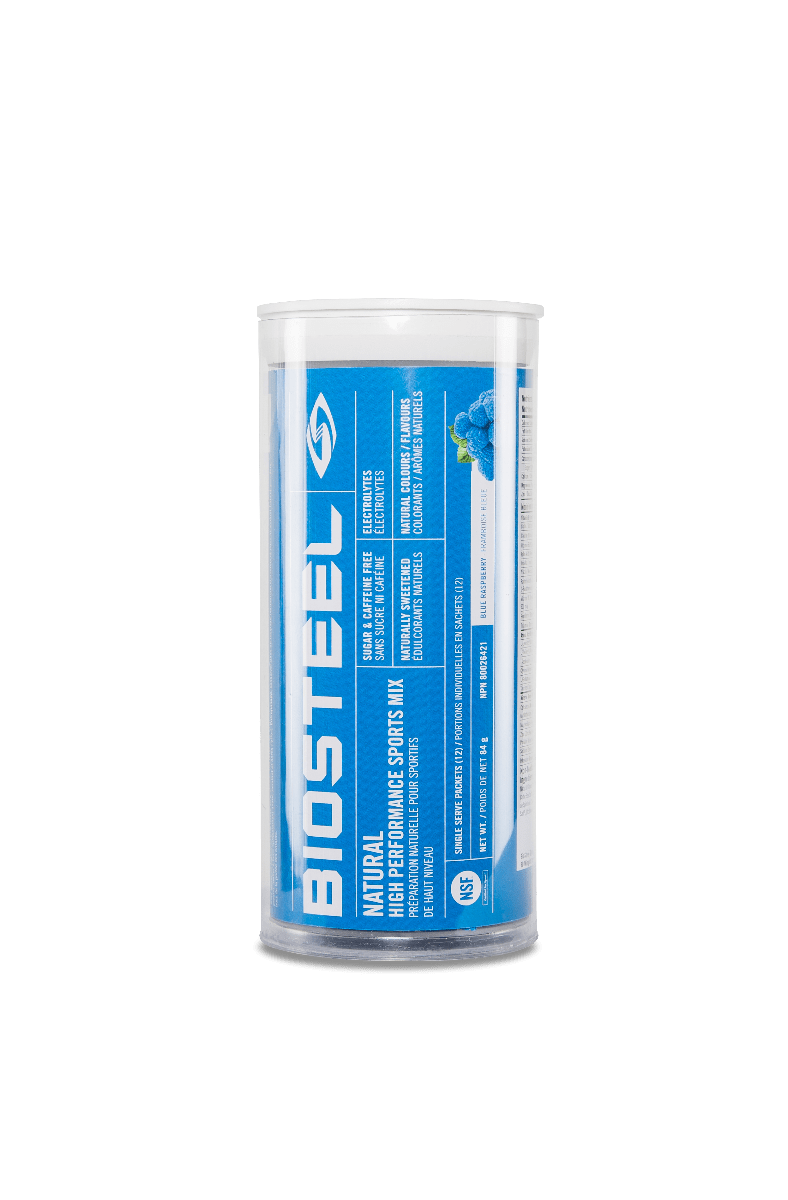 أنبوب مزيج رياضي طبيعي عالي الأداء من BioSteel بلون التوت الأزرق، 12 عبوة فردية