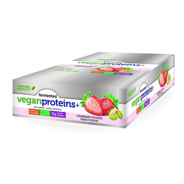 Genuine Health, 발효 비건 단백질+ 바, 딸기 피스타치오, 12 x 55g