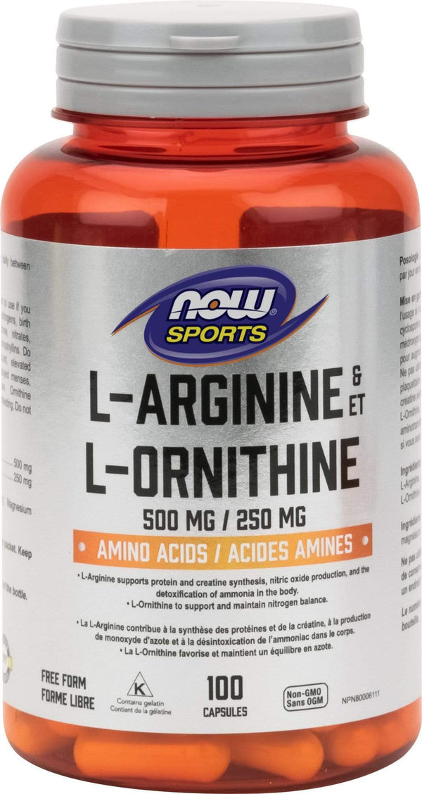 NOW, L-아르기닌 및 오르니틴, 500mg/250mg, 100 캡슐