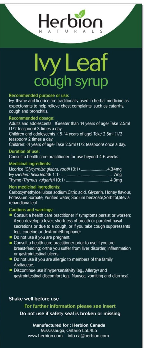 Herbion Naturals, Ivy Leaf Cough Syrup with Thyme, 150mL