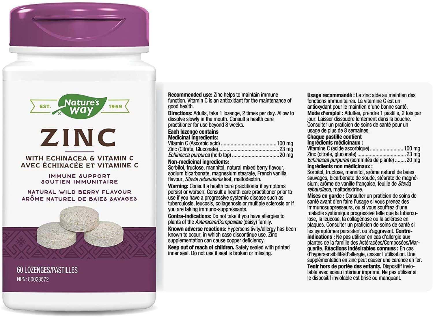 Nature's Way Zinc with Echinacea & Vitamin C 60 Lozenges