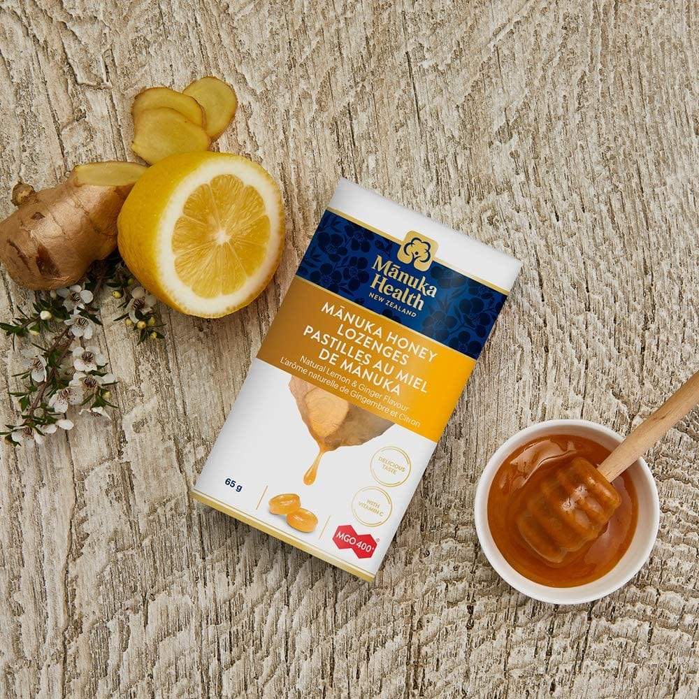Manuka Health, Manuka Honey, Ginger & Lemon, MGO 400+, 65g Lozenges (15 Servings)