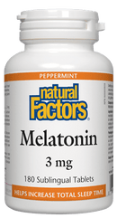 ناتشورال فاكتورز، ميلاتونين 3 ملجم، نعناع، ​​180 قرصًا تحت اللسان