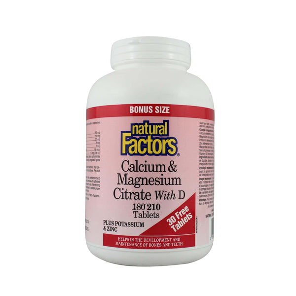 Natural Factors Calcium & Magnesium Citrate, with D - BONUS SIZE 210 Tablets