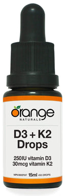 Orange Naturals D3+K2 Drops 250IU/30mcg قاعدة MCT البرتقالية