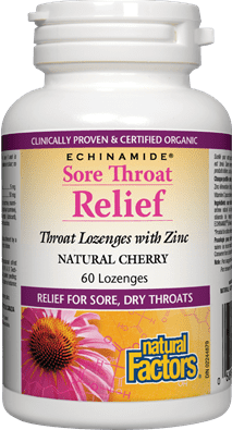 Natural Factors Sore Throat Relief Lozenges with Zinc Natural Cherry, 60 Lozenge