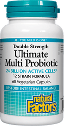 ناتشورال فاكتورز قوة مضاعفة في نهاية المطاف متعدد البروبيوتيك 24 مليار مزرعة بروبيوتيك حية، 60 كبسولة