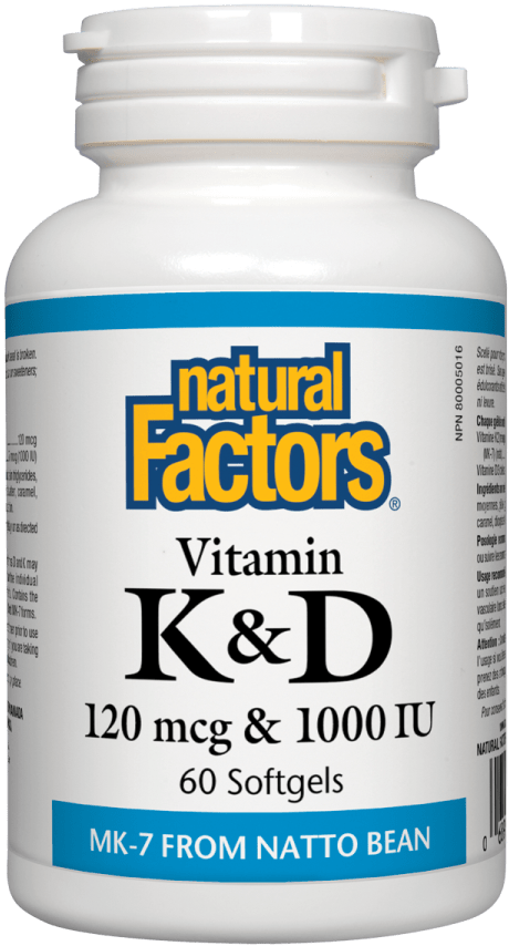 Natural Factors Vitamin K & D, 120 mcg & 1000 IU, 60 Softgels
