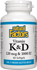 Natural Factors فيتامين K وD، 120 ميكروجرام و1000 وحدة دولية، 60 كبسولة هلامية