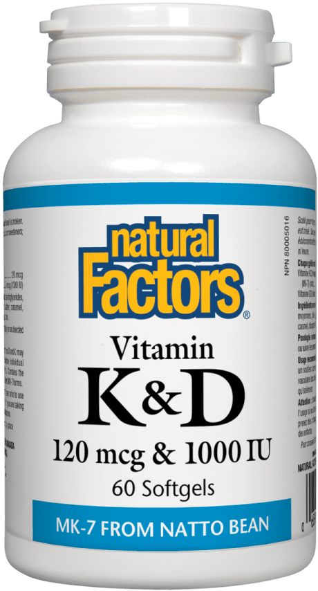 Natural Factors فيتامين K وD، 120 ميكروجرام و1000 وحدة دولية، 60 كبسولة هلامية
