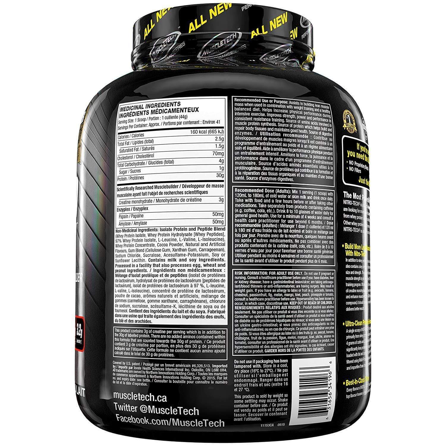MuscleTech NitroTech Whey Isolate, Milk Chocolate, 1.81 Kg