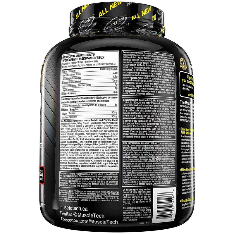 MuscleTech NitroTech 분리유청, 밀크 초콜릿, 1.81 Kg