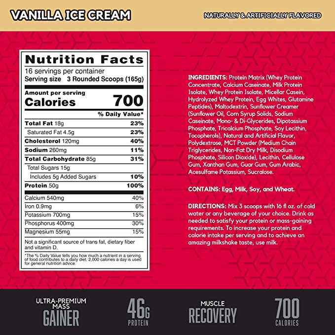 BSN, True-Mass, Vanilla Ice Cream, 2.64 Kg (5.82 lb)