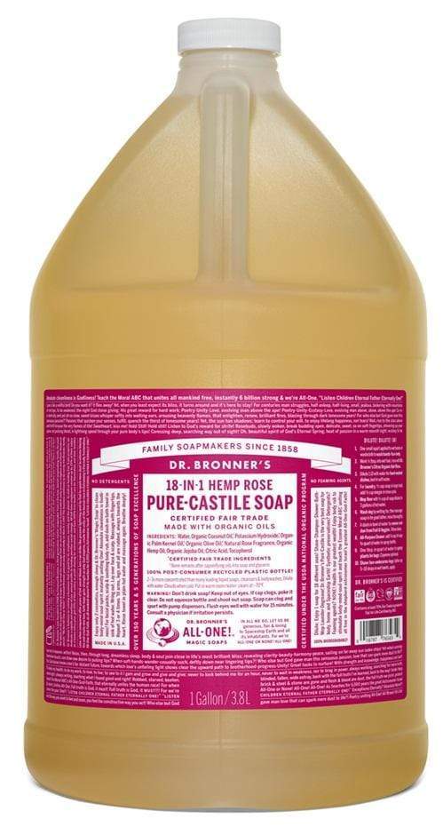 Dr. Bronner's, Pure Castile Soap 18-in-1, Rose, 3.8L (1 Gallon)