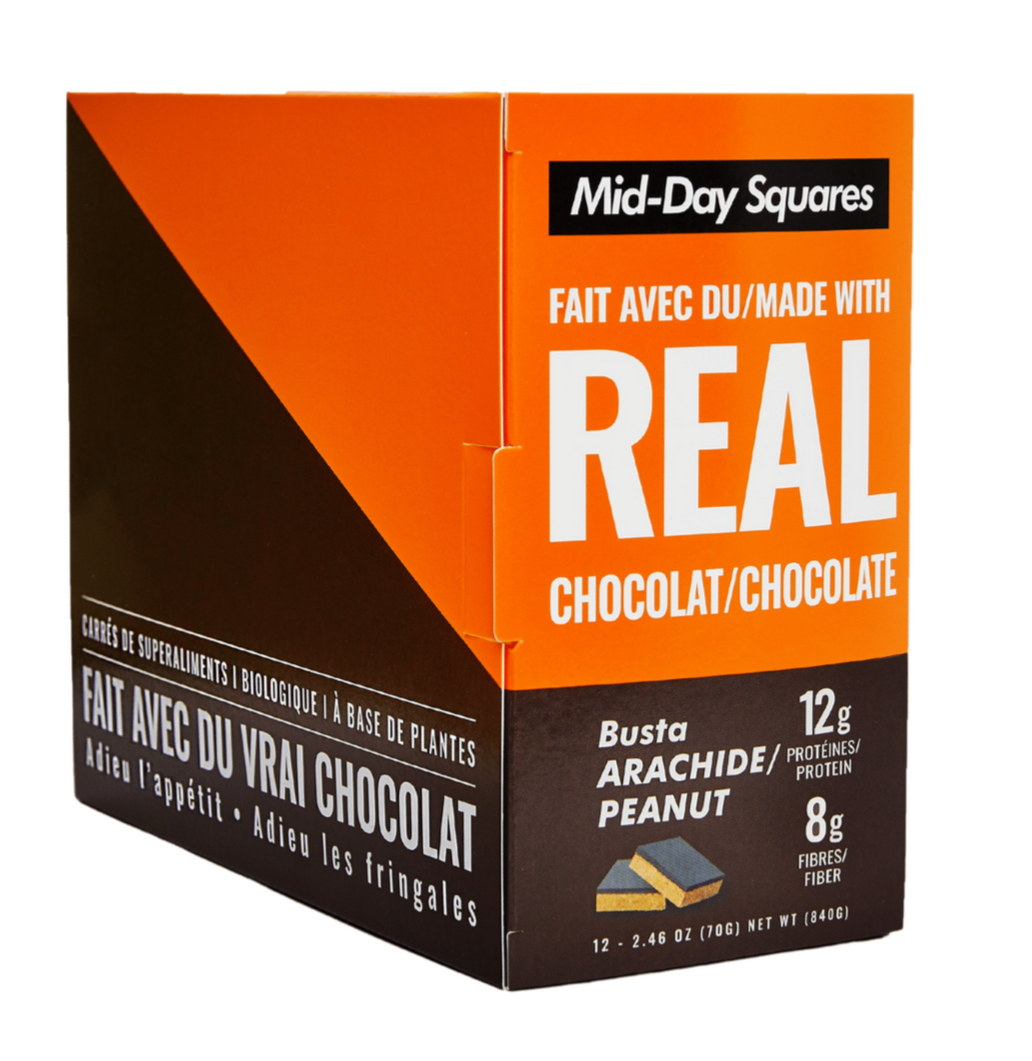 Mid-Day Squares, Functional Vegan Bar, Peanut Butta with Chocolate, 70g (Box of 12)