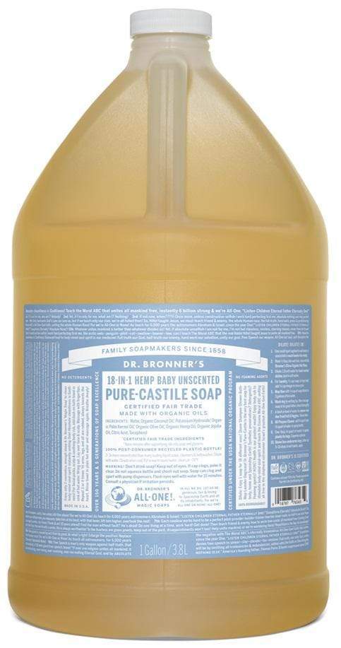 Dr. Bronner's, Baby Pure Castile Soap 18-in-1, Baby Unscented, 3.8L (1 Gallon)