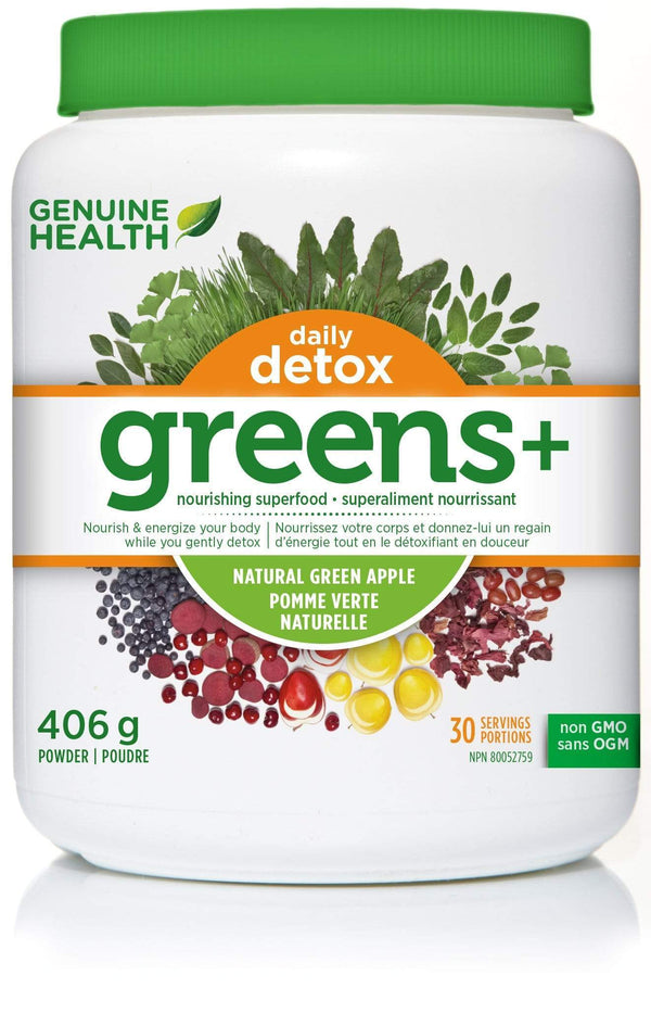 Genuine Health, Greens+, 데일리 디톡스, 그린 애플, 406g